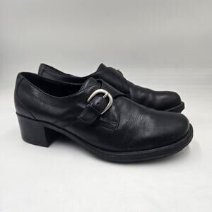 Vintage Black Pilgrim Y2K Leather Loafers Womens 9.5 Platform Chucky Heel Buckle